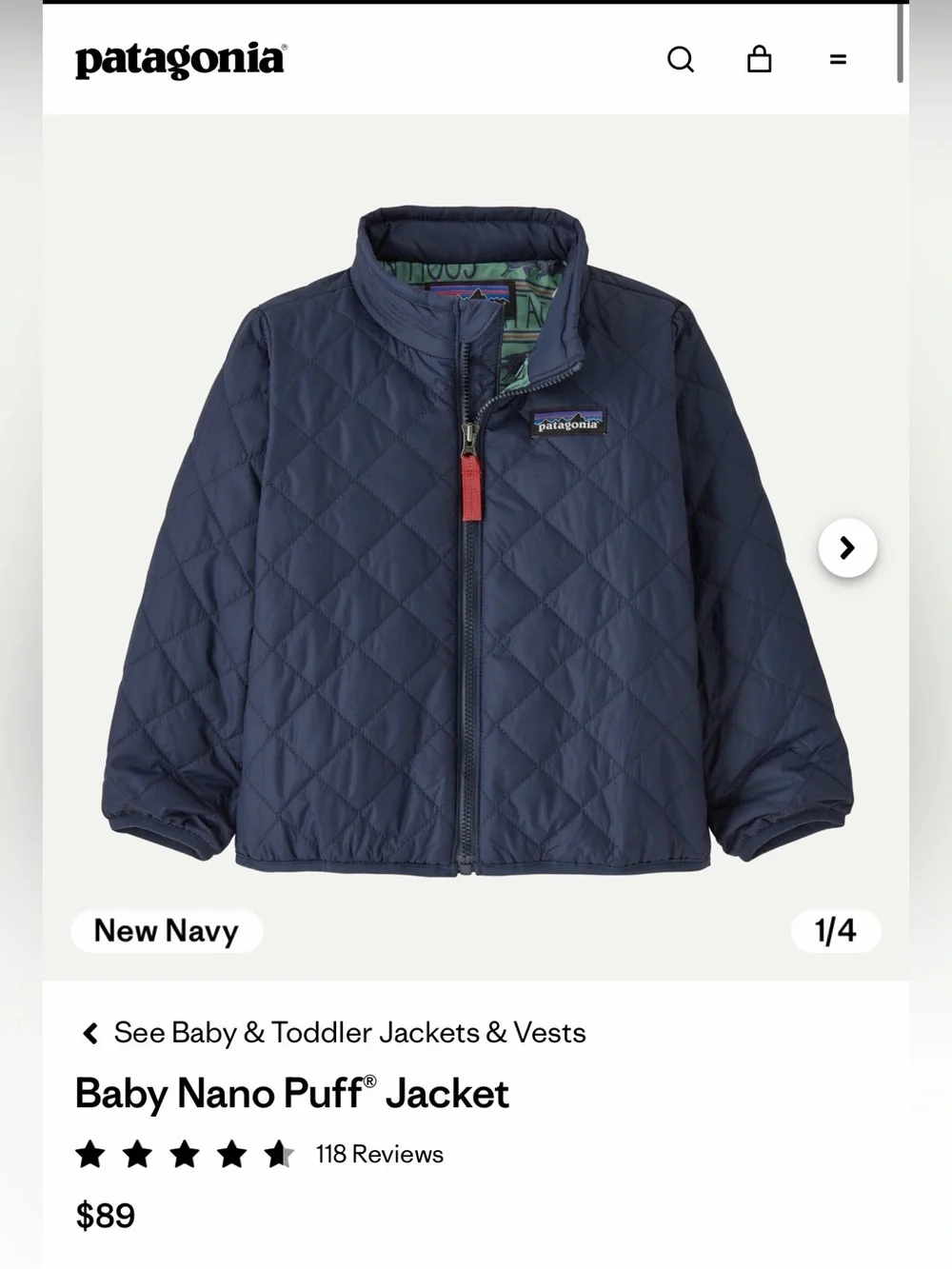 Patagonia Navy Quilted Baby Puff Jacket